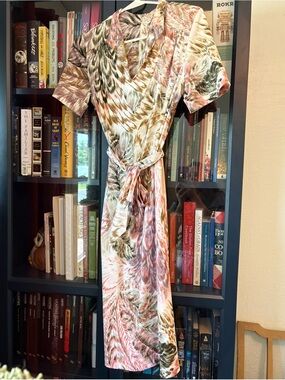 Boston Maid 70s/80s Vintage earthy tone dress with tie around ribbon